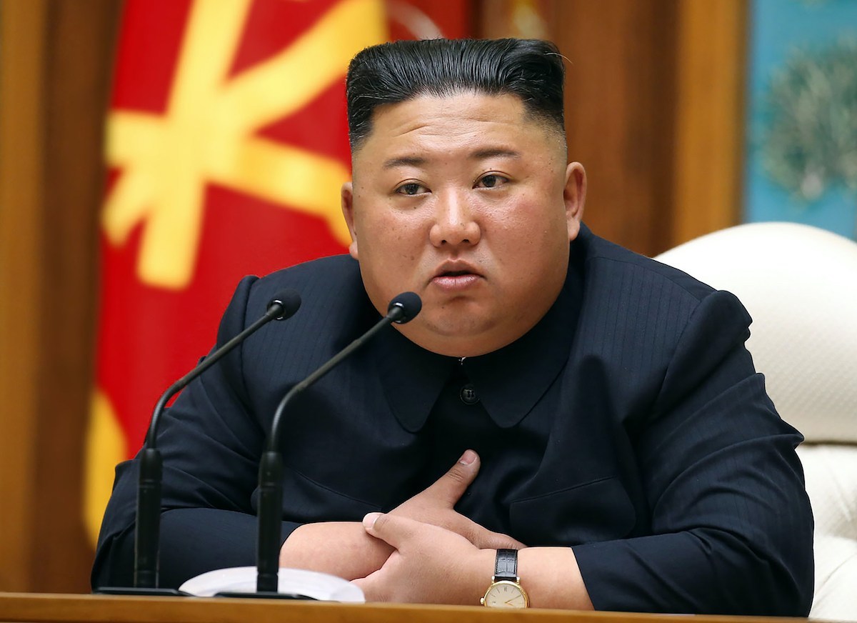 Official Korean Central News Agency picture taken Saturday shows North Korean leader Kim Jong Un speaking during a meeting of the Political Bureau of the Central Committee of the Workers' Party of Ko
